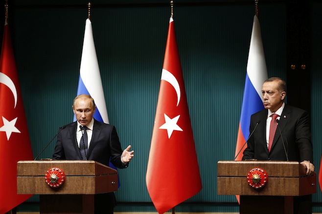 Russia's President Putin and Turkey's President Erdogan attend a news conference at the Presidential Palace in Ankara